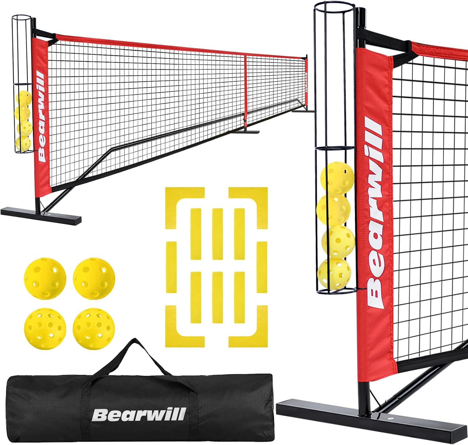 Bearwill Red de Pickleball 22 pies, base ancha de metal, resistente al viento