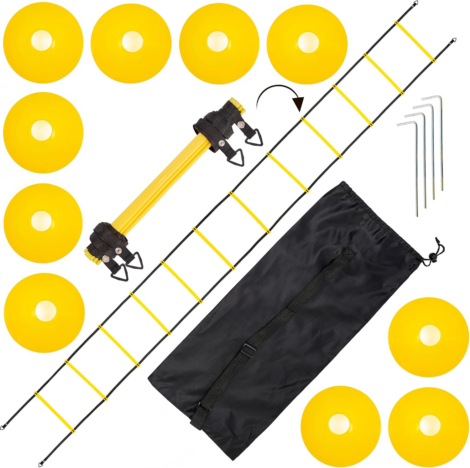 Bramble Set de Entrenamiento: escalera de agilidad 12 peldaños + 10 conos + clavijas