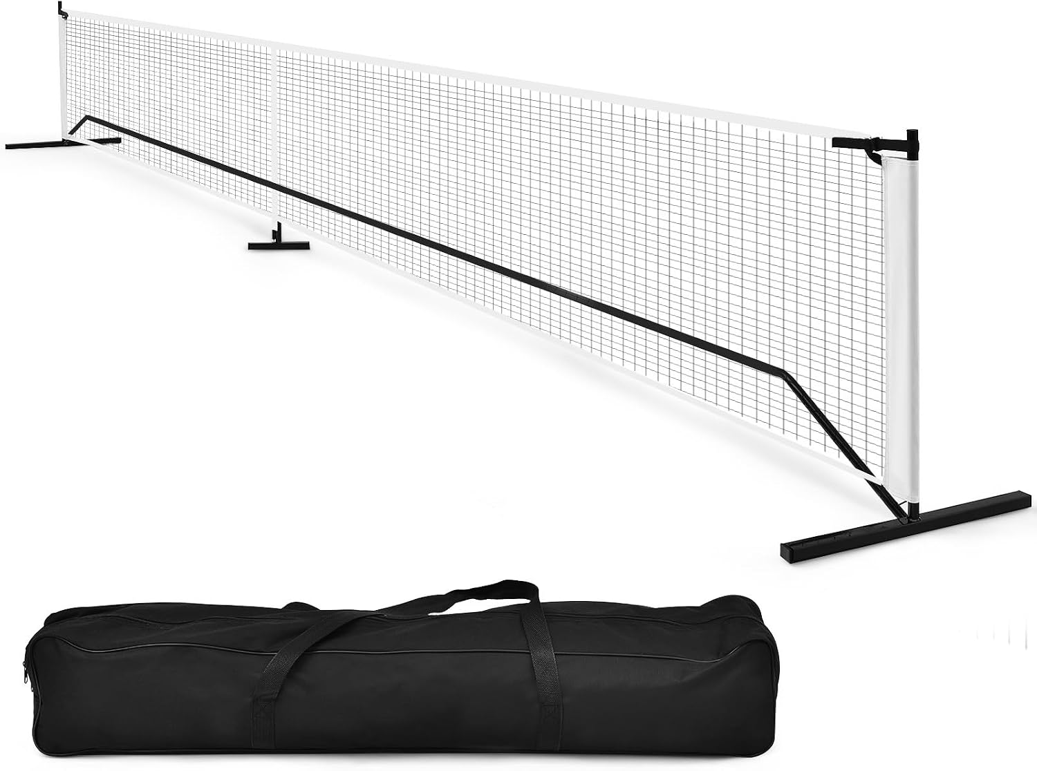 COSTWAY Red de Pickleball Portátil 6,7m, 6 Ruedas Bloqueables, Tubos de Metal, Bolsa de Transporte