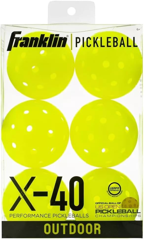 Franklin Outdoor X-40 Pickleballs - Vellum, Bola Oficial del US Open, 40 Agujeros de precisión, Durabilidad Premium, Paquete de 6