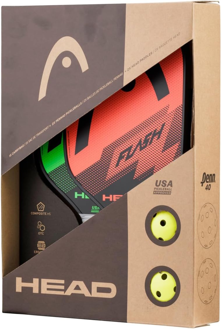 Head Flash Pickleball Pack - 2 Palas aprobadas, 2 Pelotas para Exteriores, Bolsa de Transporte