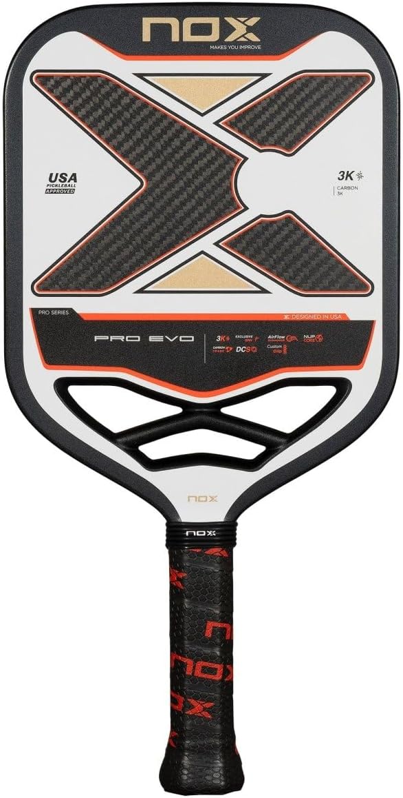 NOX Raquetas de pickleball 2025 Luxury & Pro Series | Fibra de carbono de 18 K y 3 K, mayor comodidad y núcleos de ultra potencia, dinámica exclusiva de giro y flujo de aire y agarre personalizado |