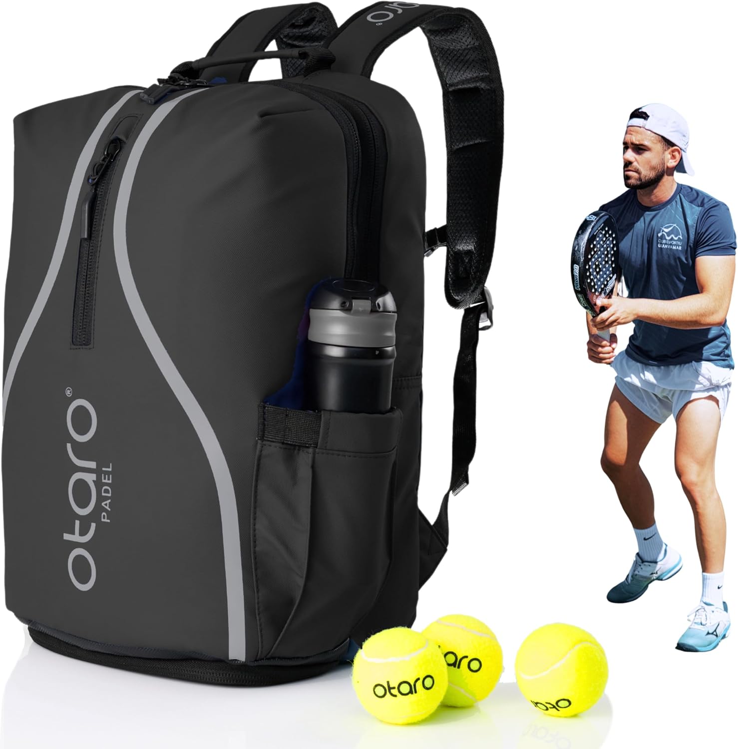 Otaro Mochila Padel 35L, compartimento para portátil, bolsillo ventilado para zapatillas hasta talla 48
