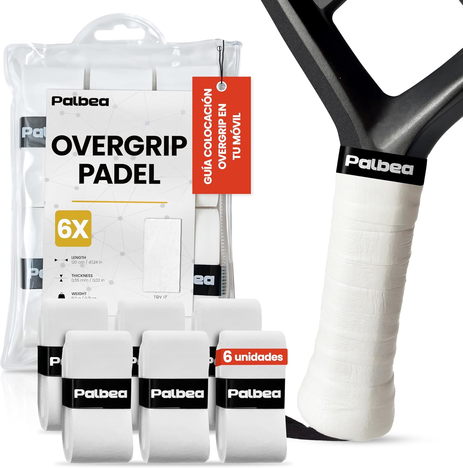 Palbea Extra Sticky Overgrip con soporte de algodón, pack de 6, alta absorción