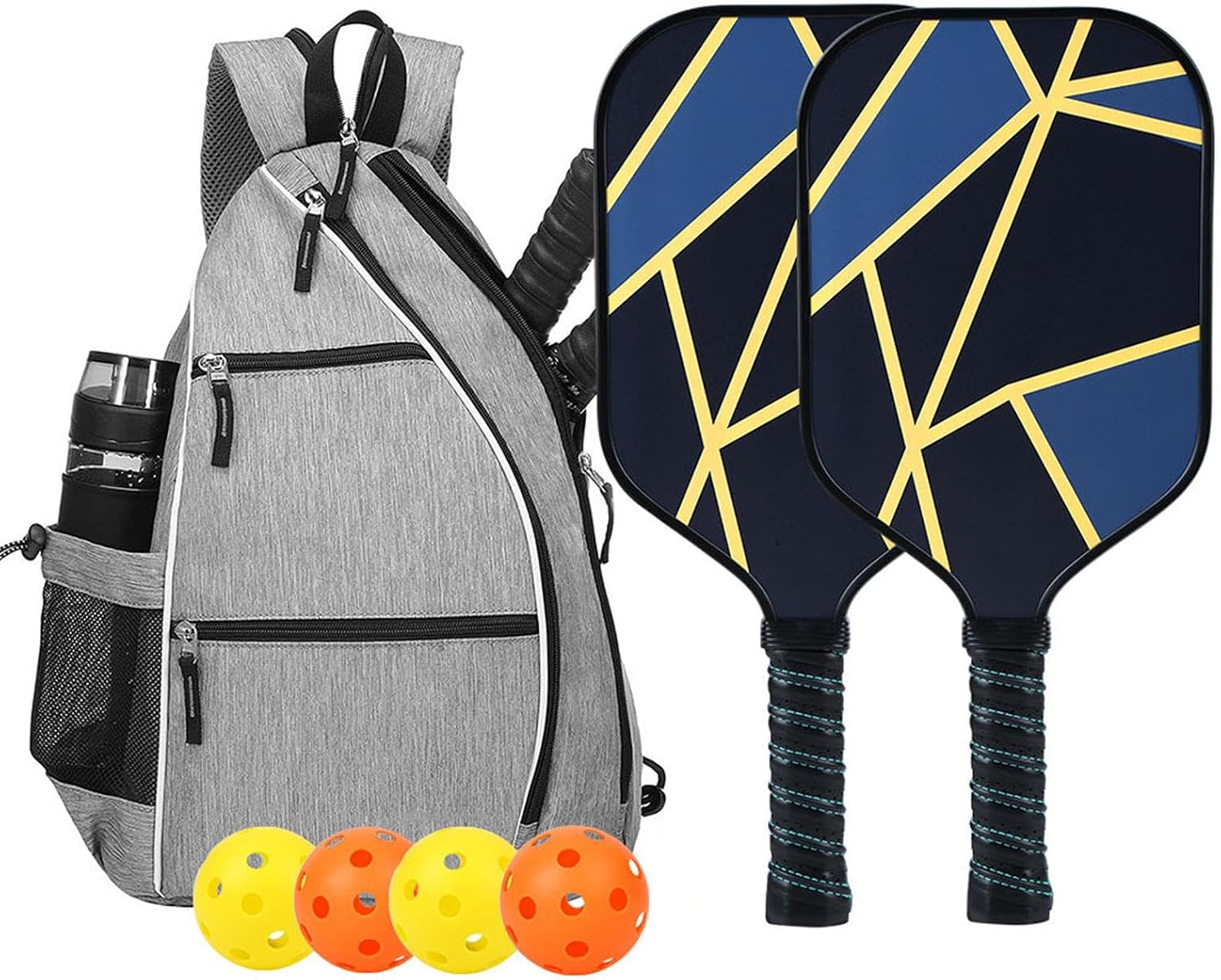Pickleball - Juego de palas para principiantes | Equipo de pickleball de fibra de vidrio con bolas, raqueta de pickle portátil para adultos, jugador intermedio, Povanjer