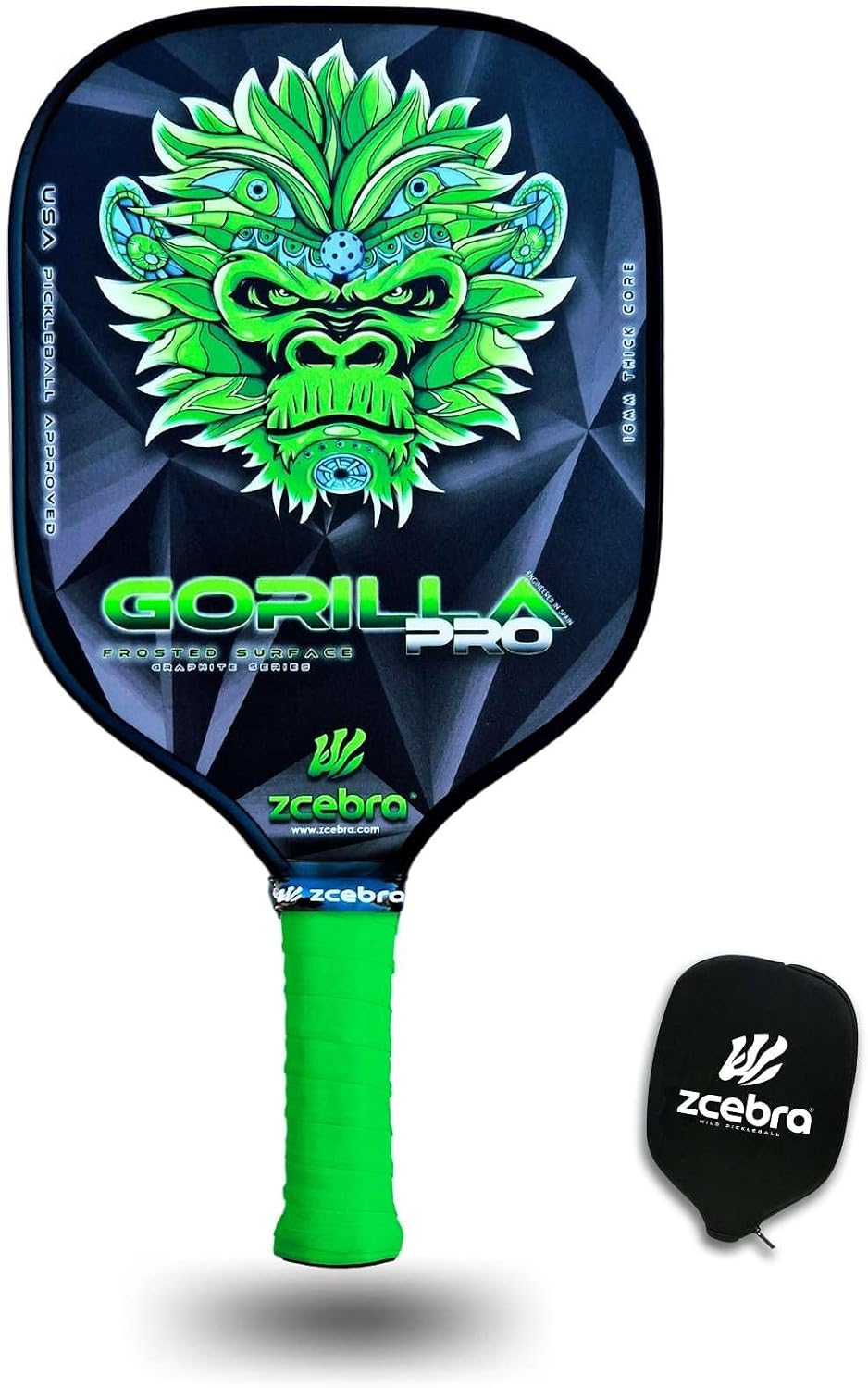 ZCEBRA Gorilla Pro - Pala de Pickleball de Fibra de Carbono, superficie grafito texturizada, núcleo de 16 mm
